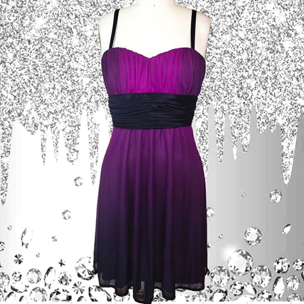 R&M Richards purple black gradient fit & flare dress